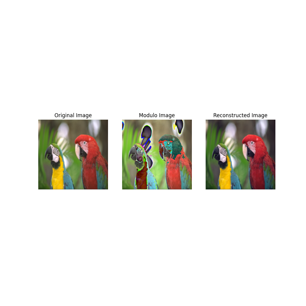 Original Image, Modulo Image, Reconstructed Image